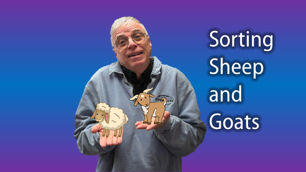 Author holds up a sheep and a goat in either hand.